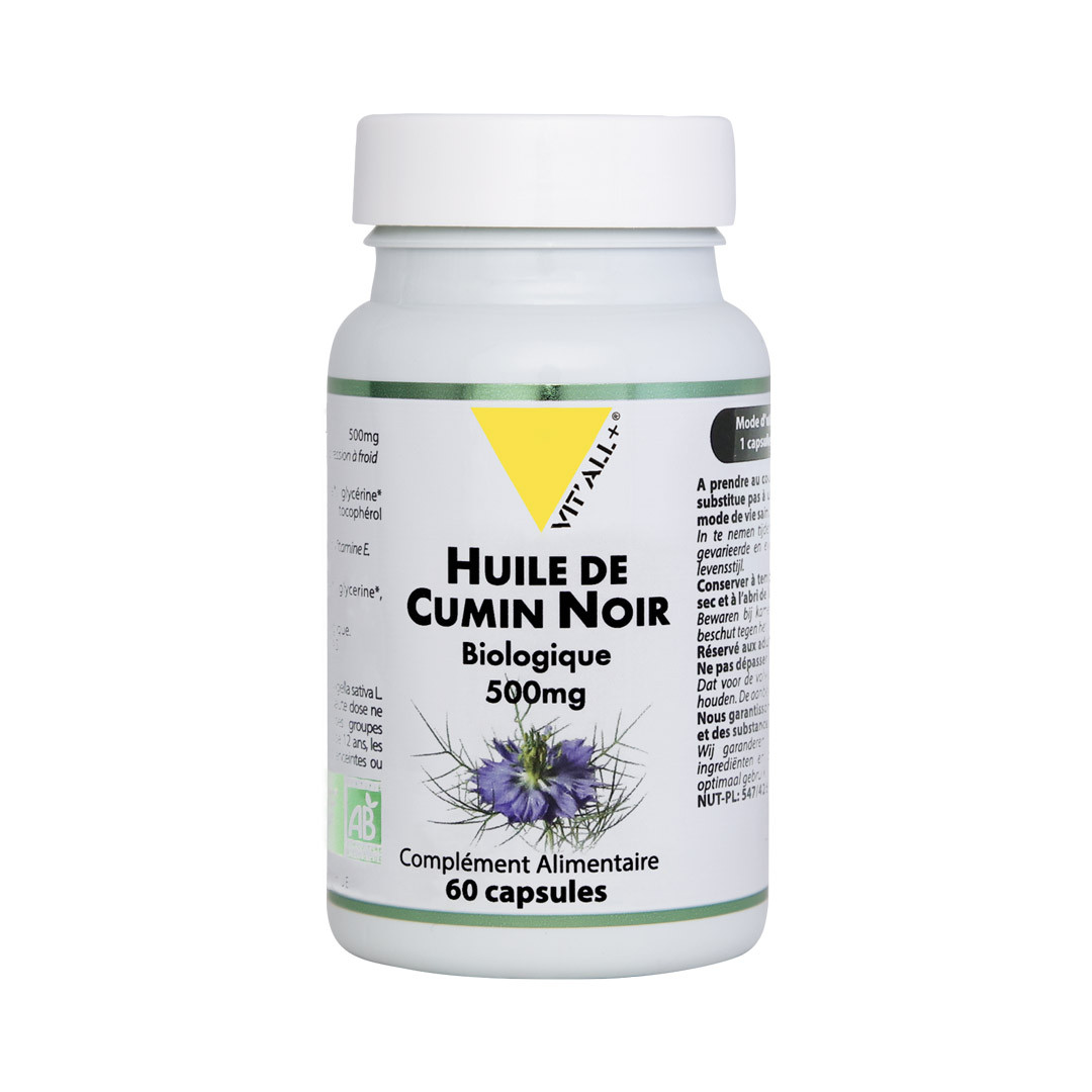Huile cumin noir (Nigelle) BIO 500mg - 60 capsules - VIT'ALL+